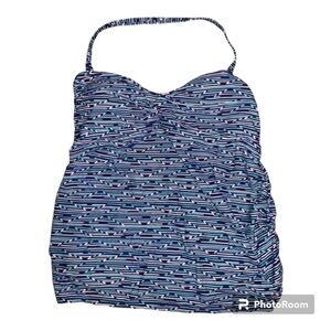 Beach Bump by motherhood maternity swimwear XL one piece blue rouched sides